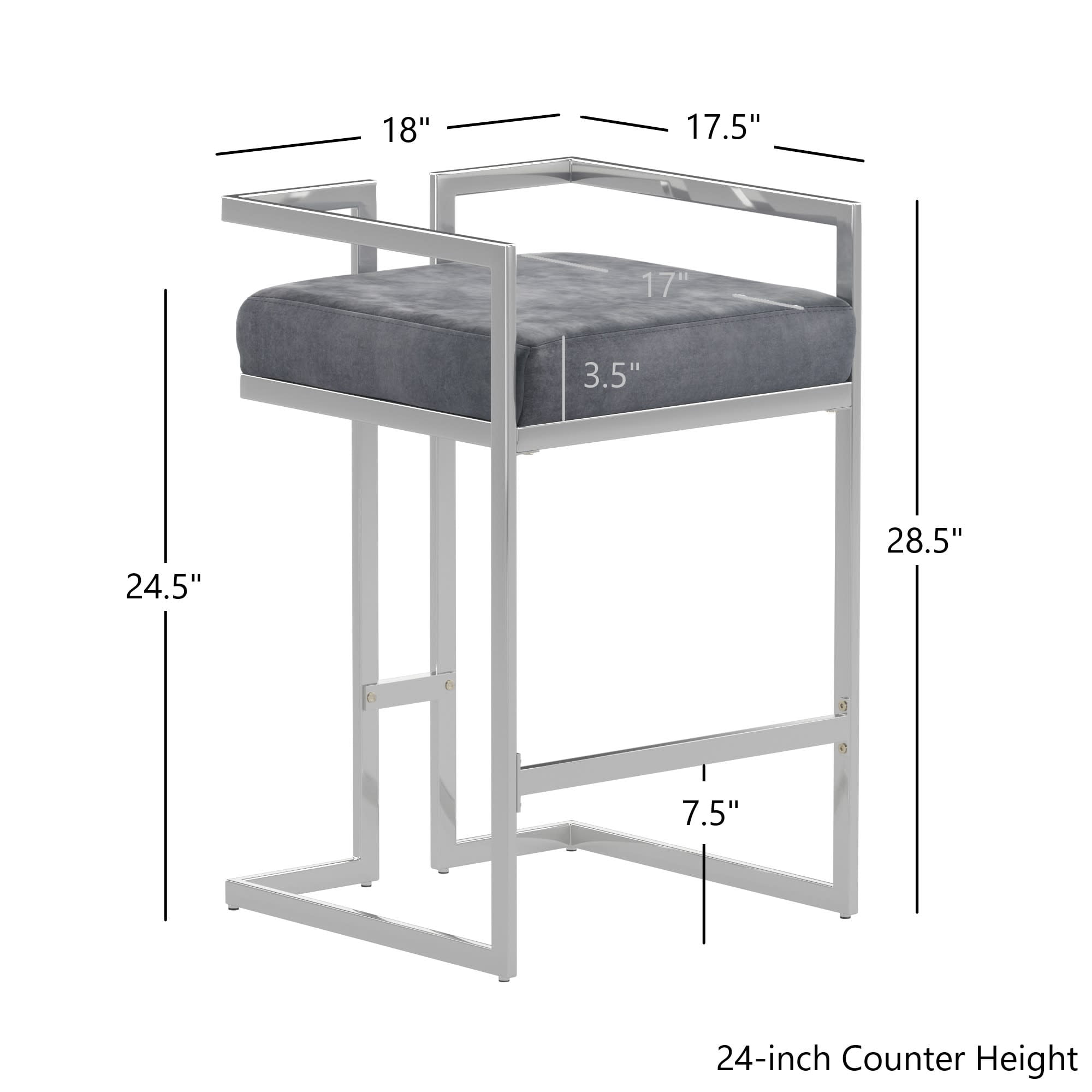 Weston Home Eivril Set of 2 Velvet Upholstered Chrome Metal Counter Height Stools, Blue