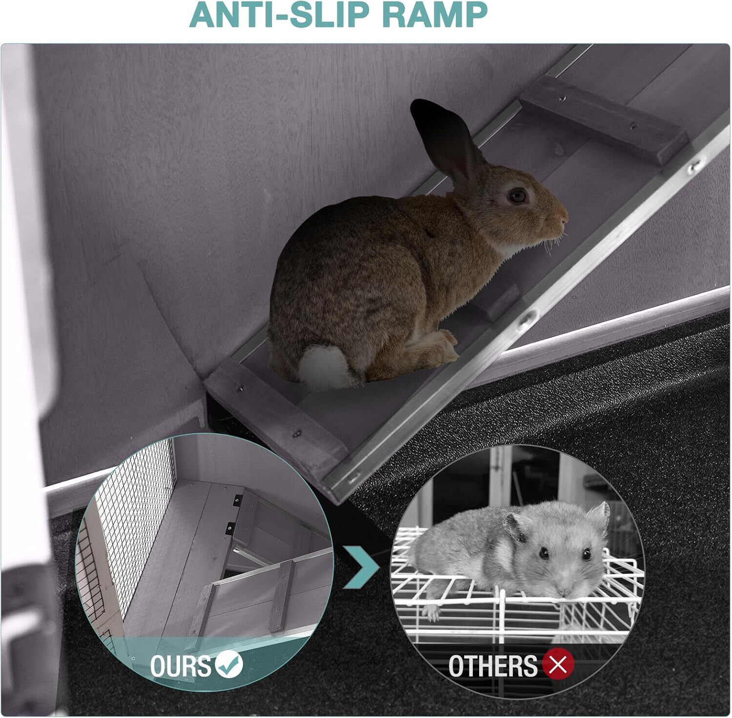 Aivituvin 2-Tier Indoor Rabbit Hutch Bunny House Guinea Pig Cage with Sliding Plastic Trays, Wheels & Ramp, 47.2" Multi-Door Wooden Small Animal Cage for Rabbits, Bunnies, and Guinea Pigs (Grey)