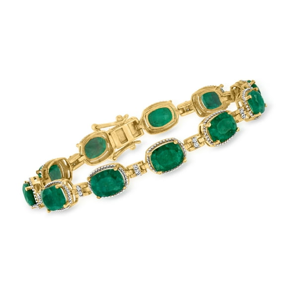 Ross-Simons 13.00 ct. t.w. Emerald and .18 ct. t.w. Diamond Bracelet in 18kt Gold Over Sterling, Women's, Adult