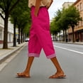 thumbnail image 2 of LEKODE Women Linen Pants Elastic Waist Drawstring Straight Leg Summer Casual Cropped Trousers with Pockets Hot Pink L, 2 of 7