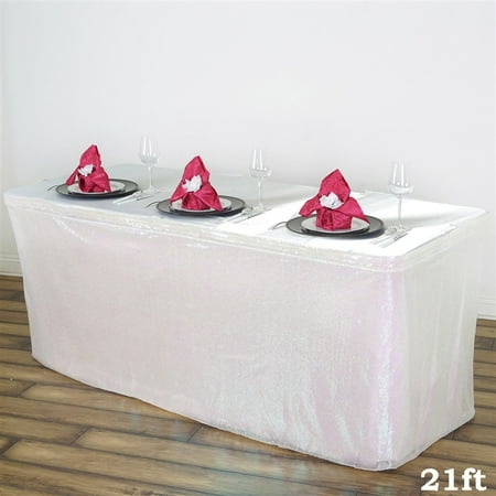 21FT White Iridescent Glitzy Sequin Table Skirts