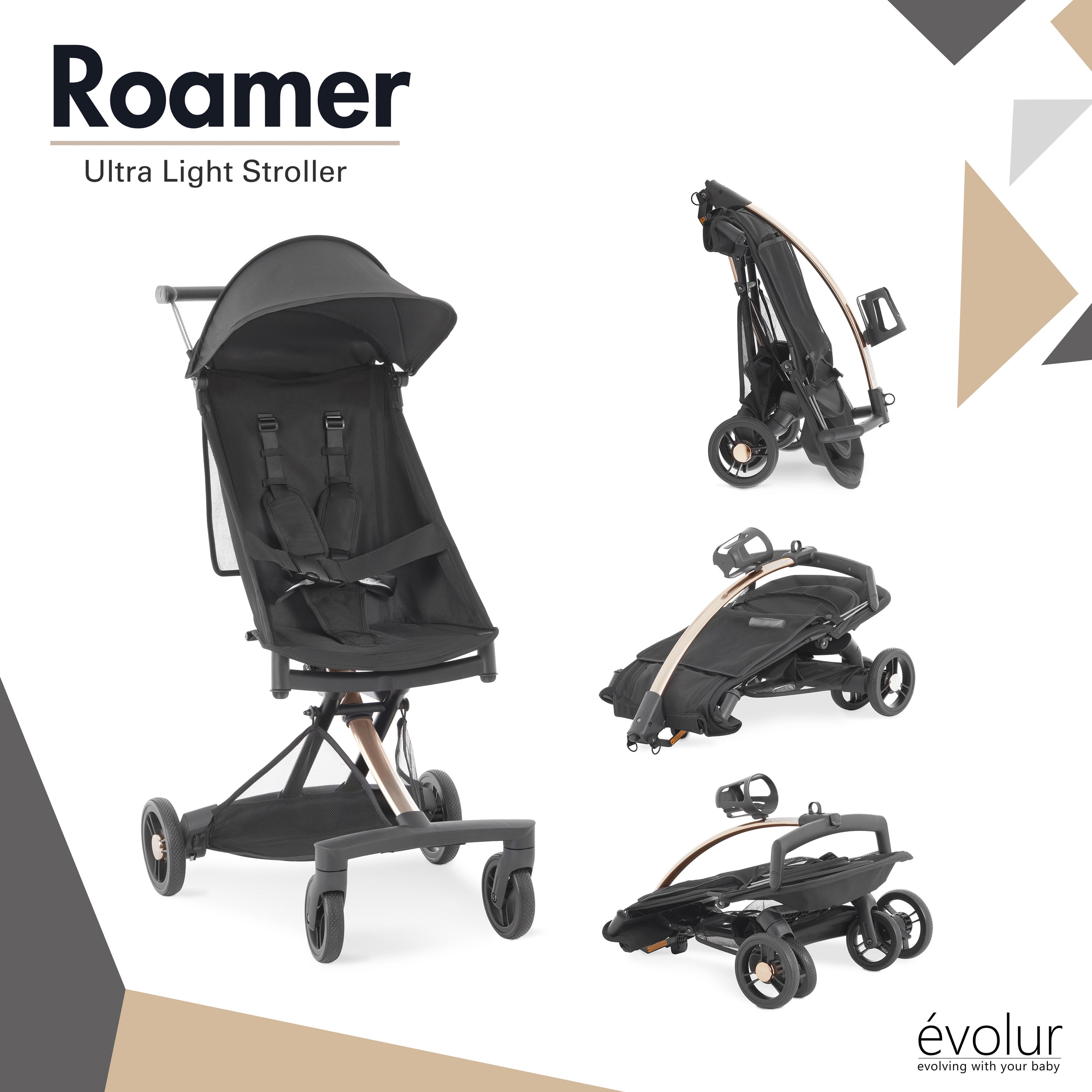 Evolur Roamer Ultra Light Stroller, Gold Black