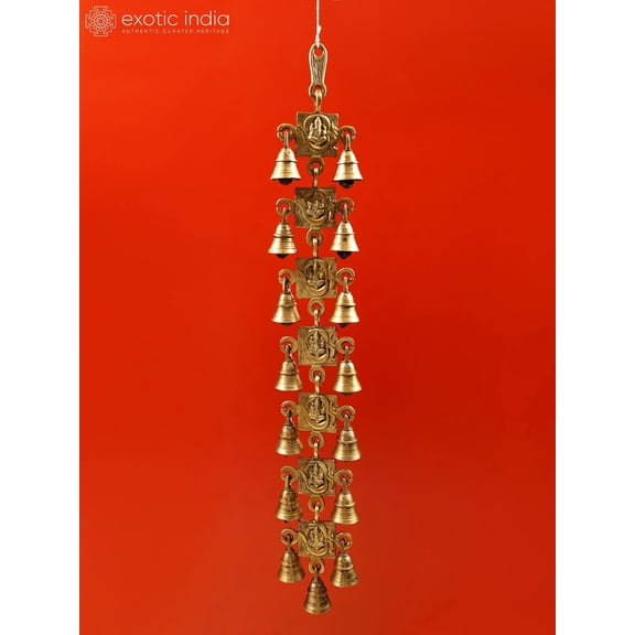 24" Ganesha in OM Wall Hanging Bells In Brass - Brass Statue