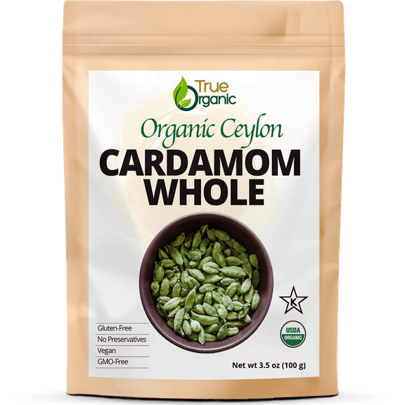 True Organic Ceylon Cardamom Whole Pods, 3.5 Ounces, USDA Organic & Kosher Certified