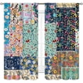 thumbnail image 2 of Boho Patchwork Curtains, Vintage Colorful Floral Bohemian Spring Wildflower Retro Pattern Stitching Bohemian Window Curtains for Living Room Bedroom Kitchen Bathroom 2 Panels, 84"x63" Inch, 2 of 5