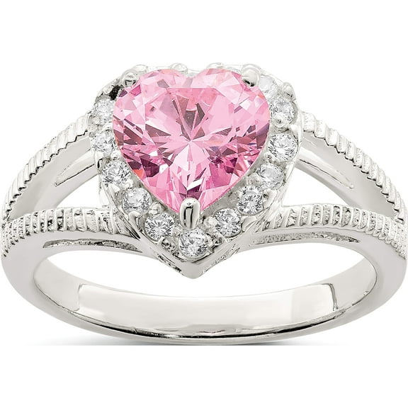 Sterling Silver Pink Cz Heart Ring (Size 6) Made In Thailand qr4389-6