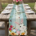 thumbnail image 4 of Easter Table Runner - 48 Inch Long Spring Watercolor Bunny Eggs Tulip Wooden Grain Cotton and Linen Blended Dress Scarves Farmhouse Table Runner for Kitchen Dining, Coffee Table, 13" x 48", 4 of 8