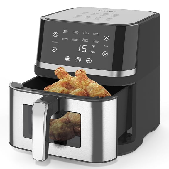 AboveMoon Stainless Steel 8Qt Large Digital Air Fryer with Window for Kitchen Use,Touchscreen Display,400F,Kitchen Appliances,NonStick Basket,Black airfryer