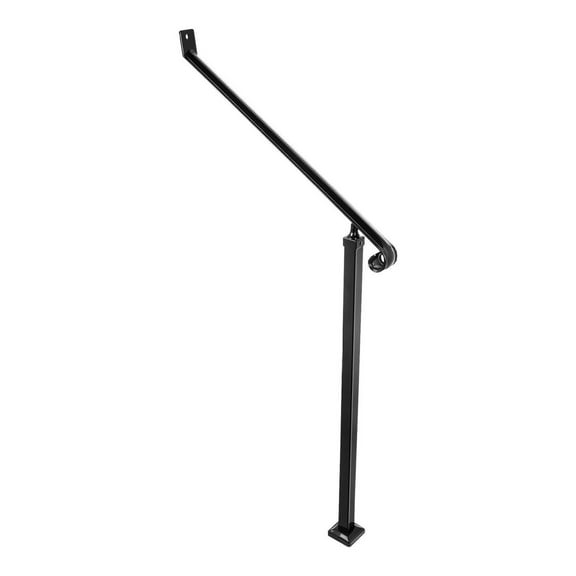 Outdoor Handrails for Steps 2-3 Step Railings - Wrought Iron Stair Railing Black - Wall & Floor Mount Kit