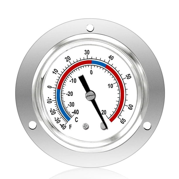 Termómetro para refrigerador, diseño capilar, manómetro, -40 a 65 °F / 20 °C, esfera de 2 pulgadas, montaje en panel de acero inoxidable.