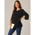 thumbnail image 2 of DARING DIVA Women's 3/4 Sleeve Chiffon Casual Crew Neck Blouses S Black, 2 of 6