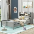 thumbnail image 3 of Platform Bed With Storage Shelves LED Light Headboard Guardrail Platform Bed Frame Support No Box Spring Needed, 3 of 8