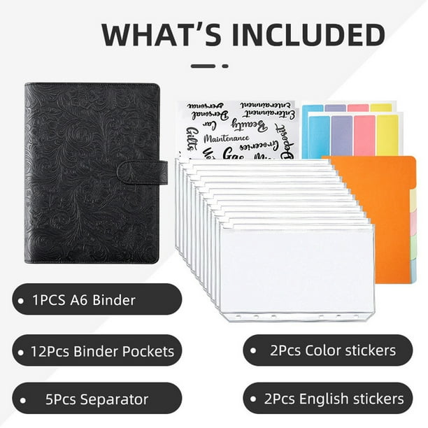 Carpeta De Anillas A6 Transparente (2 Piezas) - Organizador De Dinero Y Fotos Con 6 Agujeros Y Botón, Archivador Color Arcoíris Para Notas Y Tarjetas