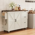 thumbnail image 3 of ​​54.5" White Farmhouse Kitchen Island with Power Outlet & Drop Leaf - Mobile Storage Cart with Spice Rack, Wheels for Home & Dining Room, 3 of 10