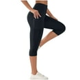 thumbnail image 4 of Olyvenn Capri Leggings for Women with Pockets High Waisted Gym Yoga Pants Running Tights Tummy Control Workout Leggings Black XL, 4 of 5