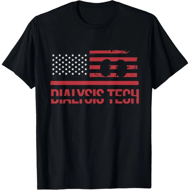 Camiseta de Mujer con Bandera Americana para Técnico de Diálisis - Diseño Divertido y Personalizado, Cuello Redondo y Manga Corta