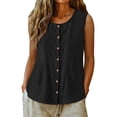 thumbnail image 6 of Fewfanhot Women's Tops, Tees & Blouses Tank Tops Casual Scoop Neck Button Summer Button-up Cotton Beach Sleeveless Tops, 6 of 9