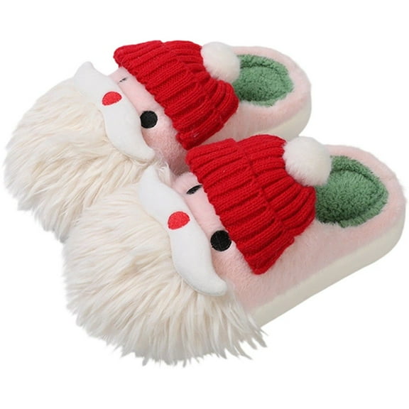Christmas Fluffy Slippers for Women Anti-Slip Cotton Slippers Cute Santa Claus Plush Slippers Novelty Indoor House Slippers