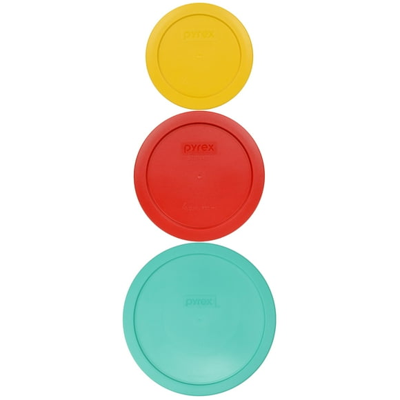 Pyrex 7200-PC Yellow 7201-PC Red and 7402-PC Green Lid Set