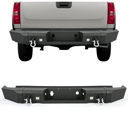 Kojem Rear Step Bumper for 2007-2013 Chevy Silverado 1500  GMC Sierra 1500 Pickup Truck Textured Black Steel with LED Lights & D-Rings