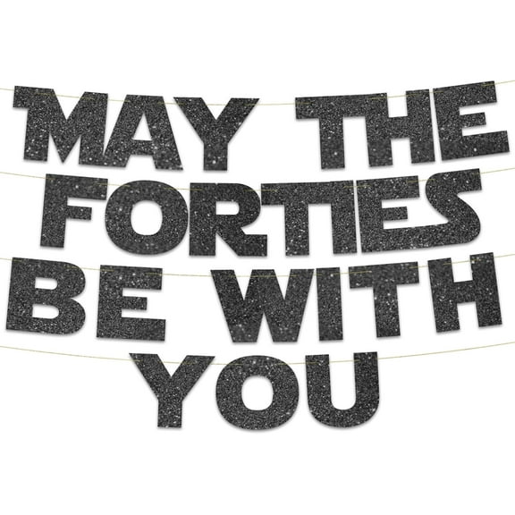 Happy 40th Birthday and Anniversary Party Black Glitter Banner