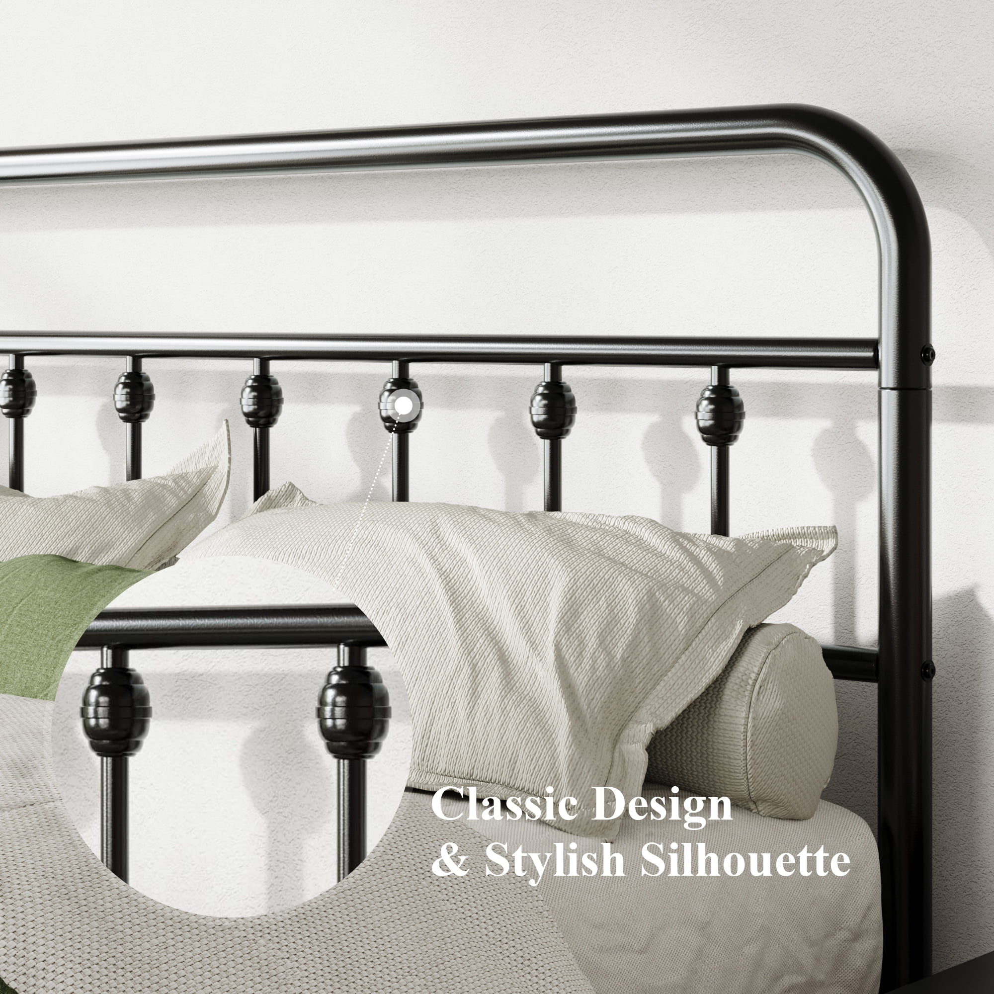 Allewie Full Metal Platform Bed Frame with Vintage Pattern Headboard/Footboard, No Box Spring Needed, Black