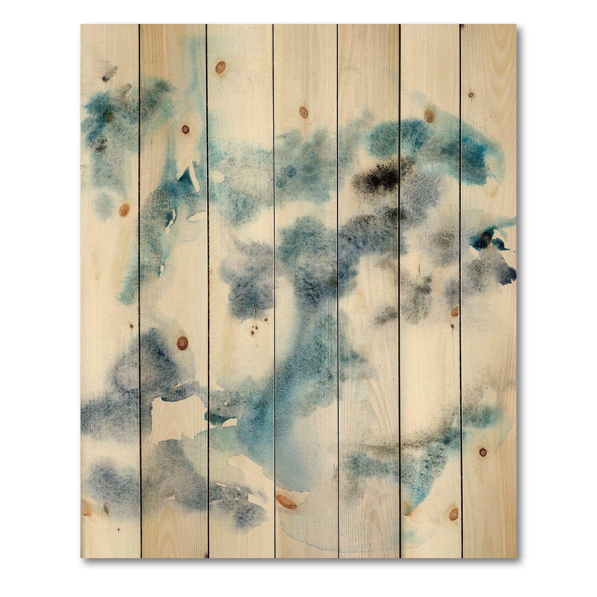 Designart 'Abstract Of Clouds Dark Blue Colored III' Modern Print on Natural Pine Wood