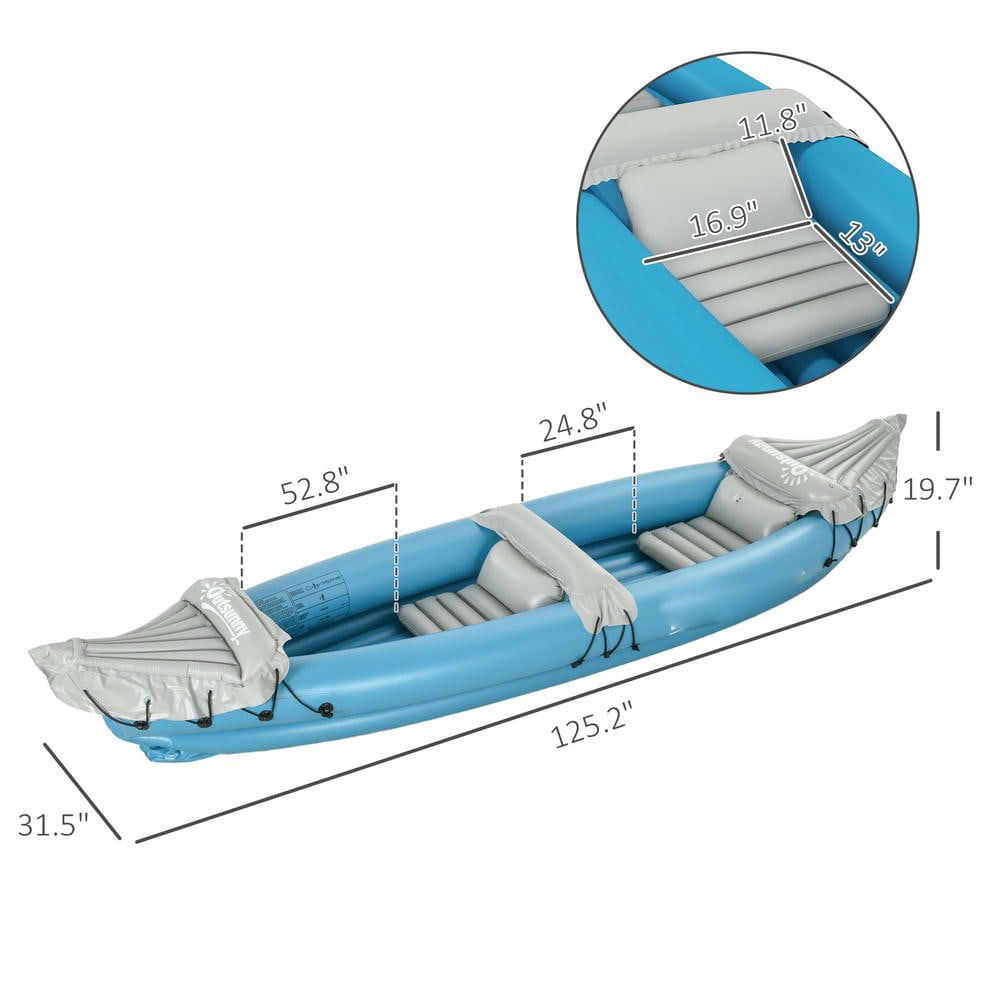 Resenkos 2-Person Inflatable Kayak with Paddles and Repair Kit for Tandem Use - Blue