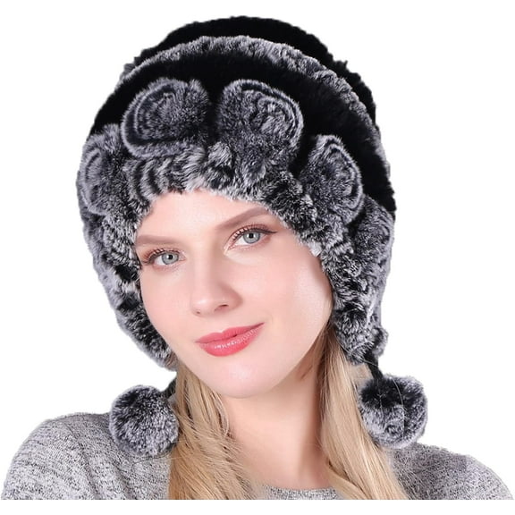Women Fur Knitted Hat Beanie Winter Elastic Warm Cap
