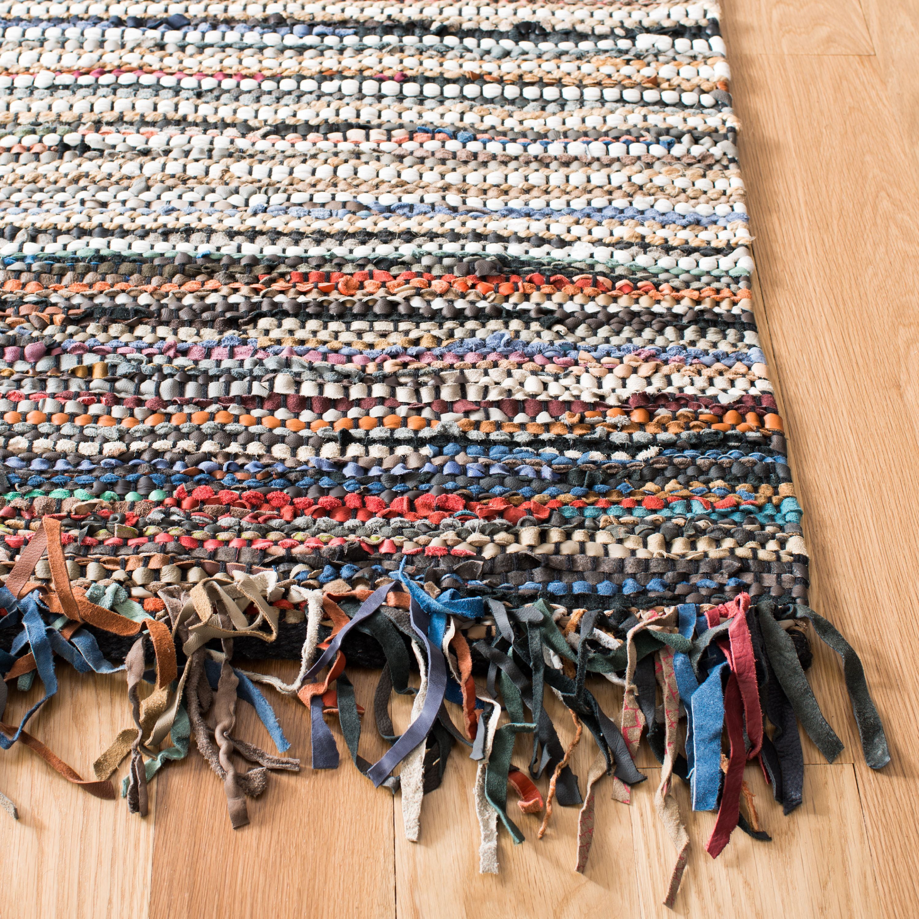 SAFAVIEH Vintage Leather Aaron Stripe Fringed Runner Rug, Multi, 2'3" x 9'