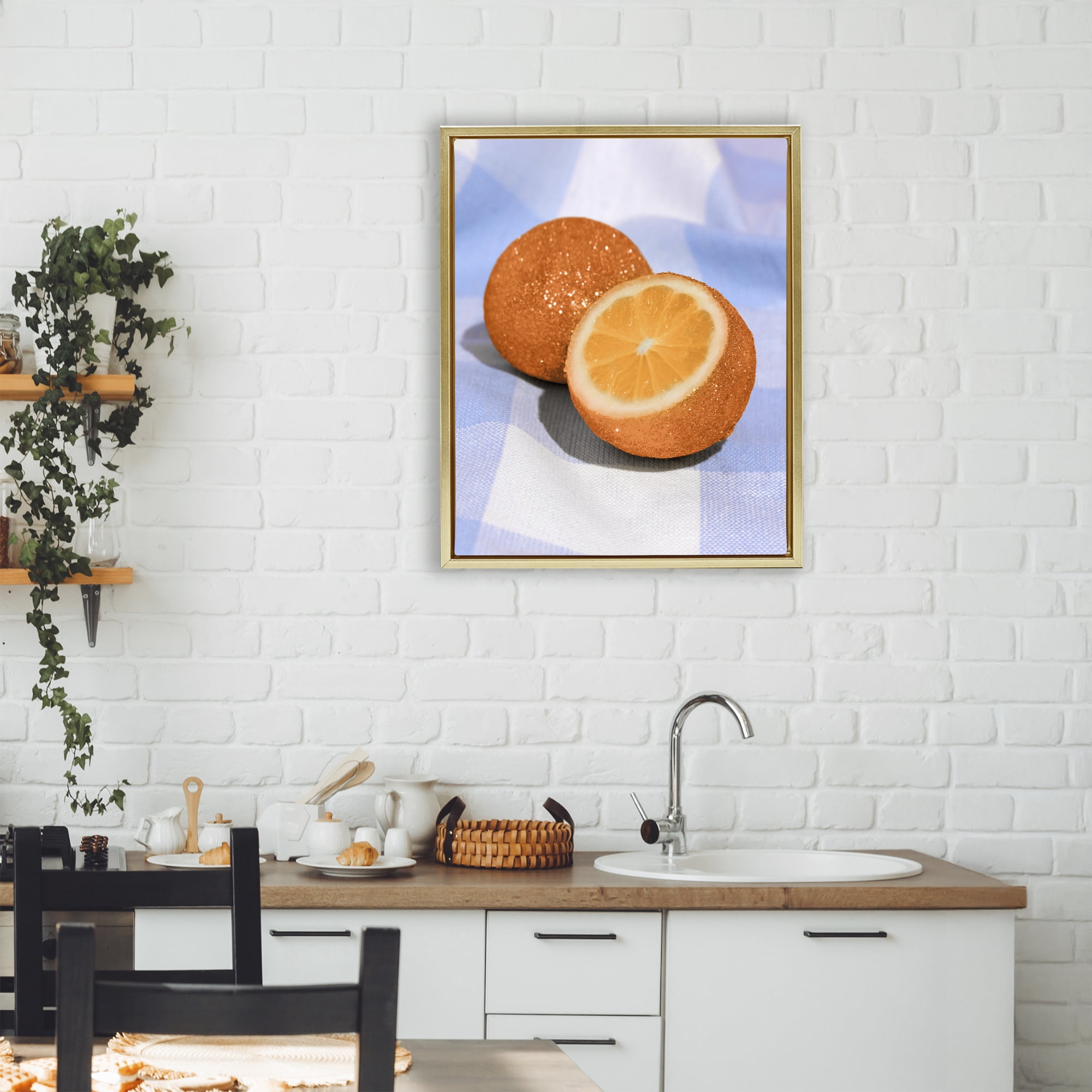 Stupell Industries Glimmer Orange on Blue Gold Framed Floater Canvas Wall Art, design by LISH Creative