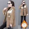 thumbnail image 3 of comerut Lady Fall Winter Coat Thick Fleece Colorblock Long Sleeve Hooded Pockets Mid Length Zipper Closure Cardigan Warm Loose Lady Jacket, 3 of 8