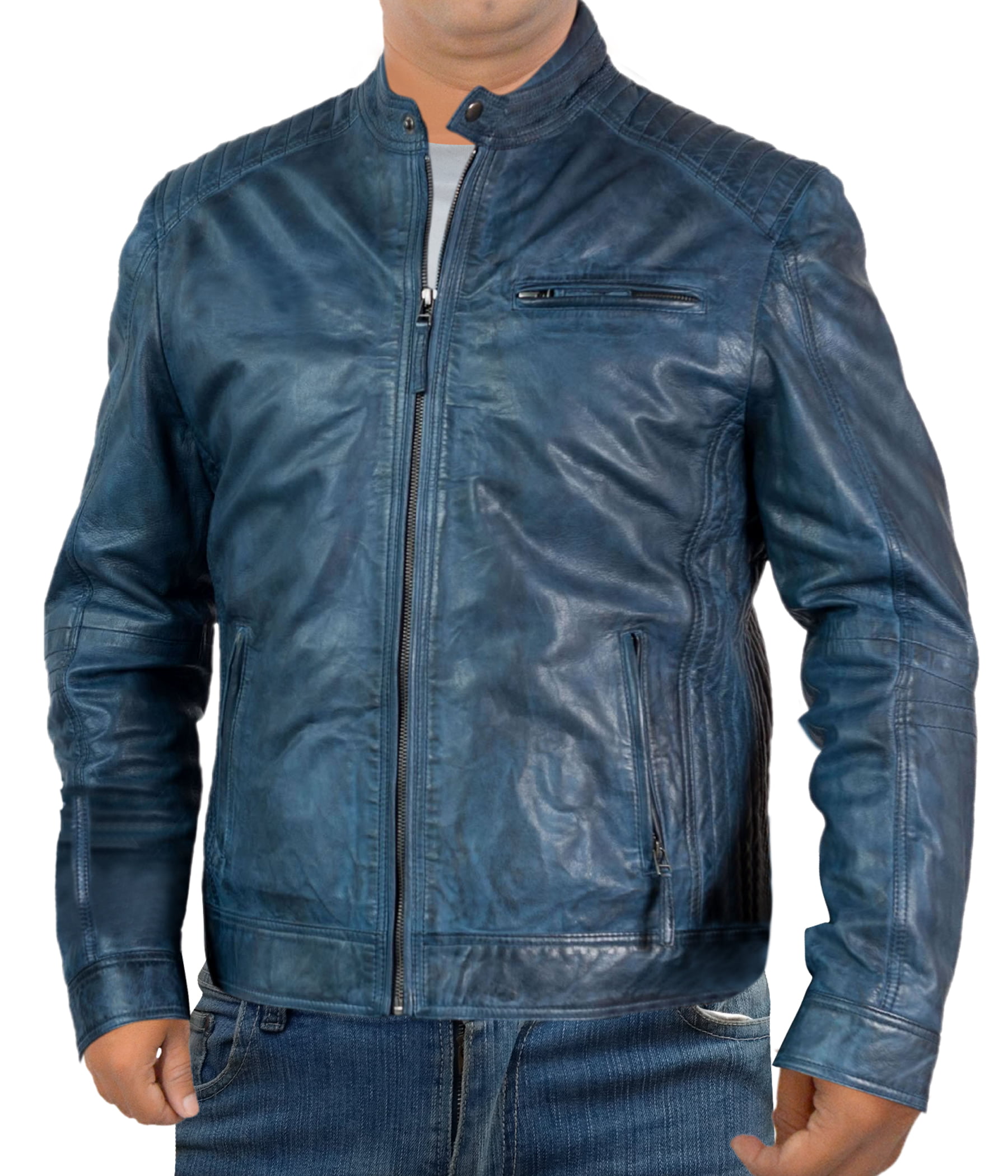 Dodge Leather Cafe Racer Blue Biker Jacket | lupon.gov.ph
