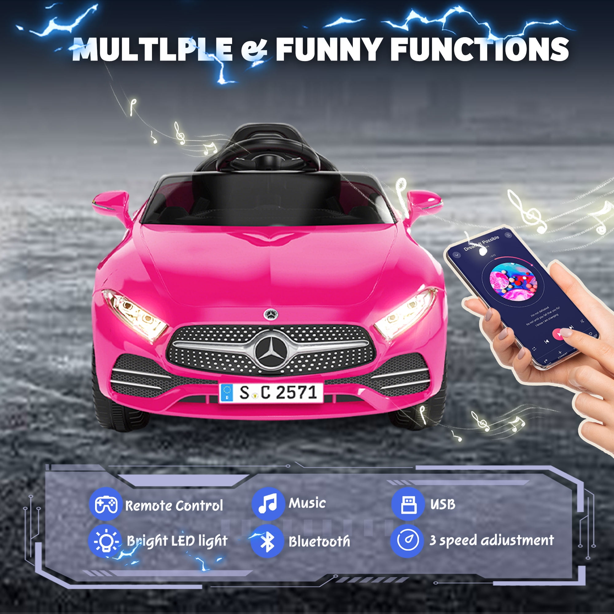 Licensed Benz CLS 350 12V Electric Ride on Toys with Bluetooth Music, LED Lights, Spring Suspension, Power Car Wheels, Electric Car for Kids with Parent Remote Control (Pink)