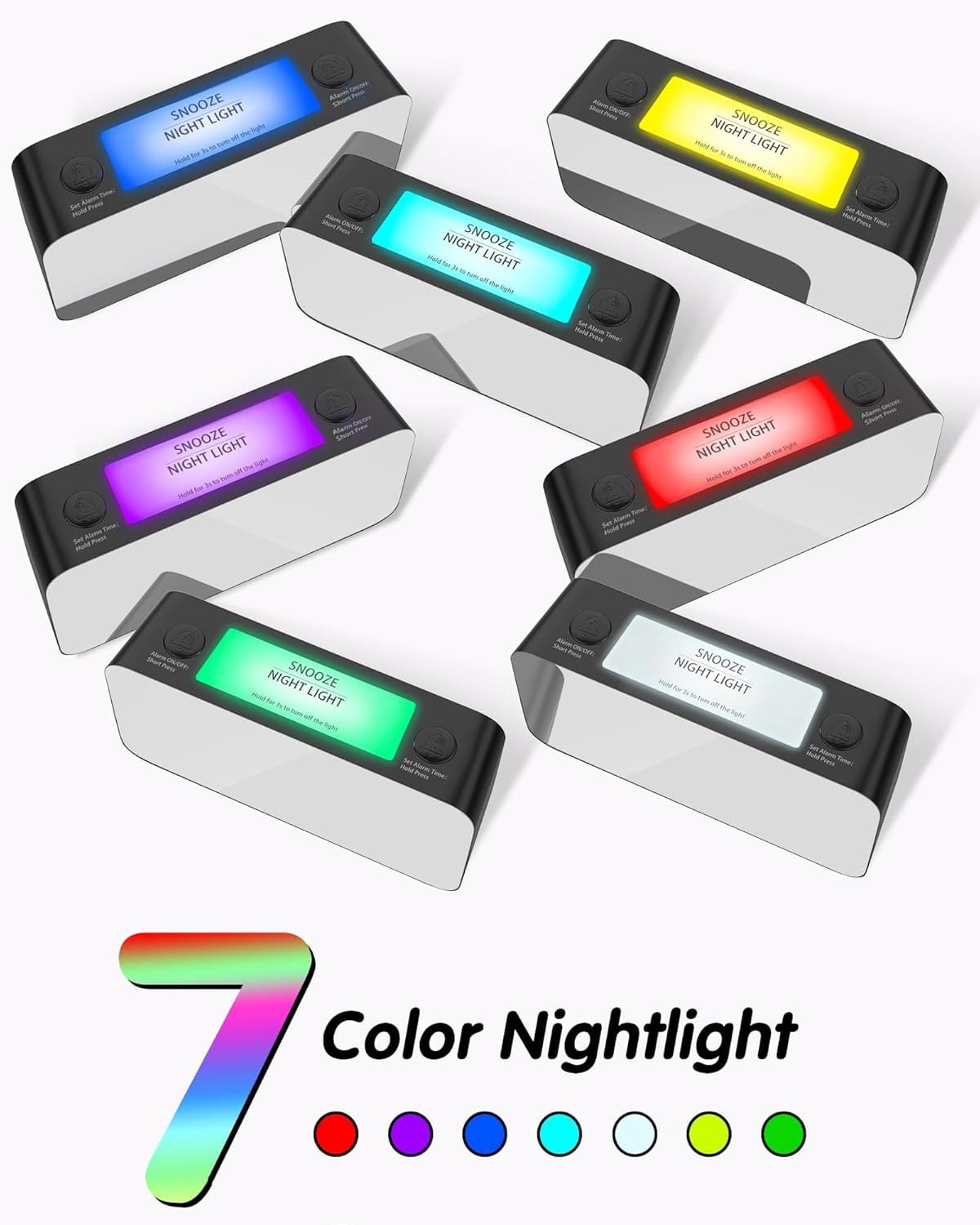 Annvch Extra Loud RGB Alarm Clock for Heavy Sleeper Hearing Impaired Deaf Bedroom, Rainbow Vibrating Dual Alarm with Bed Shaker,7-Color Night Light,USB Charger,Power-Off Memory
