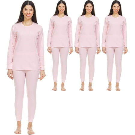 

SOCKS NBULK 3 Pack of 2pc Thermal Sets for Women Base Layer Long Johns Underwear Top & Bottom Cotton Solid Colors (Large Pink)