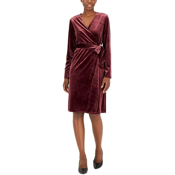 Alfani Womens Velvet Long Sleeve Wrap Dress Rich Malbec 2XL