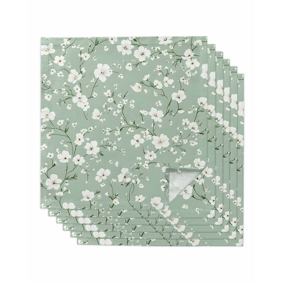 nqOlkjepod White Spring Floral Cloth Napkins Set of 6 Reusable Dinner Napkins, Sage Green Botanical Watercolor Cocktail Napkin Washable Table Napkins for Wedding/Holiday Party/Baby Shower 20"x20"