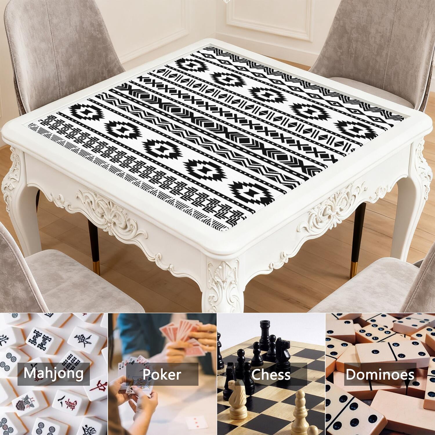 Stylish 31.5 Inch Square Boho Mahjong Mat, Professional Rubber Game Pad Non-Slip and Noise Reducing, Versatile Mat for Card Games Board Games and Family Night