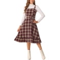 thumbnail image 2 of Vestido Vintage a Cuadros INSPIRE CHIC para Mujeres con Volantes, Sin Mangas, Cintura Ajustable, Vestido Tipo Pinafore A-Line en Rojo y Negro, 2 of 6