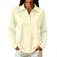 thumbnail image 3 of LNZGNM Polo Shirts for Women Solid Color Long Sleeve Classic Comfortable with Easy Care Top Golf Sport Outing,Beige(S), 3 of 8