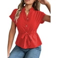thumbnail image 3 of Blusas de Mujer con Botones, Blusas Casuales de Verano, Camisas Elegantes de para el Trabajo, Rojas, XXL, 3 of 8