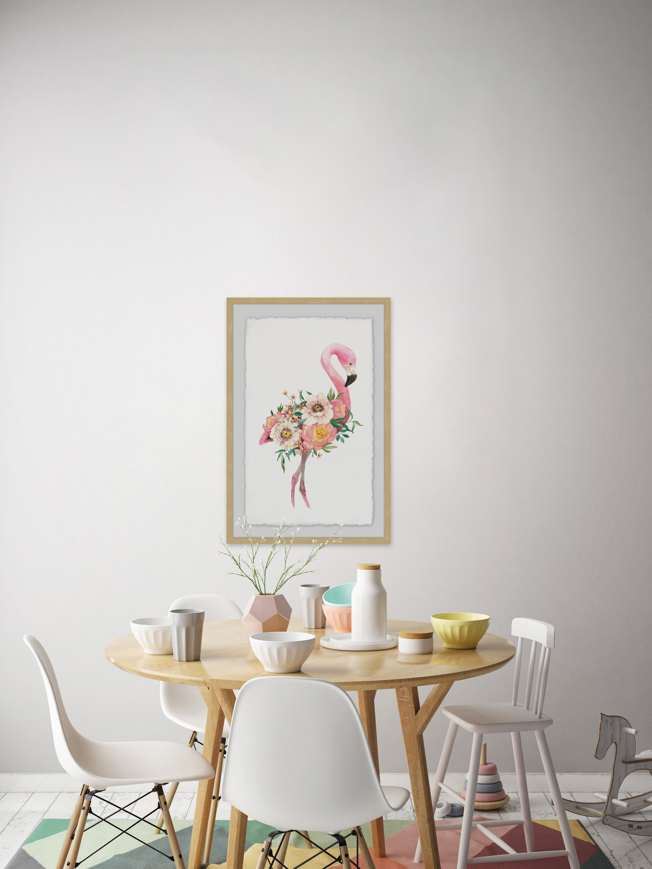 Floral Flamingo Framed Painting Print