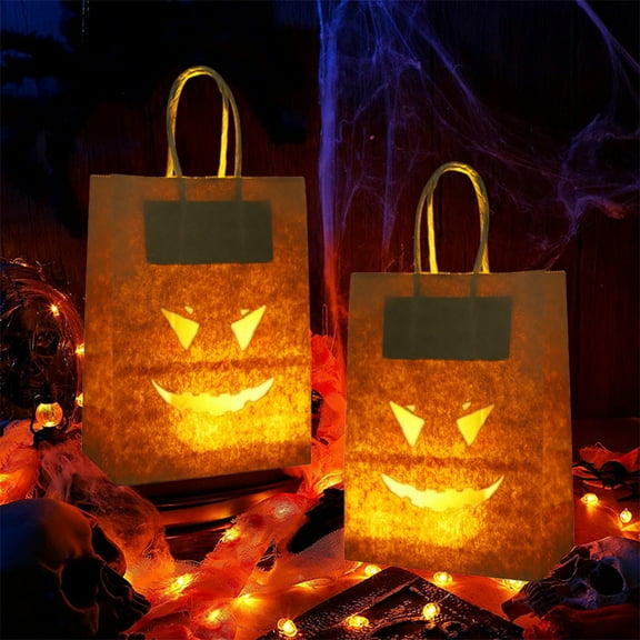 FastXmas 2PCS Halloween Light Candy Bags, Trick or Treat Candle Bags, Jack-o'-Lantern Light Candle Holders for Halloween Party Decorations