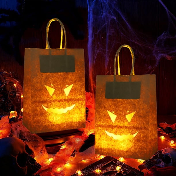 2 Bolsas de Papel para Dulces de Halloween | Bolsas Luminosas para Dulces Infantiles | Bolsas Ligeras Multicolores para Regalos de Fiesta | Decoraciones Reutilizables de Halloween | Bolsas de Regalo
