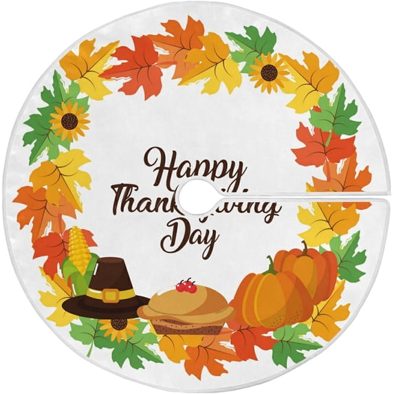 FMSHPON Leaves Hat Pumpkin Happy Thanksgiving Xmas Christmas Tree Skirt Stand Mat for Holiday Party Decoration Indoor Outdoor 36 inches