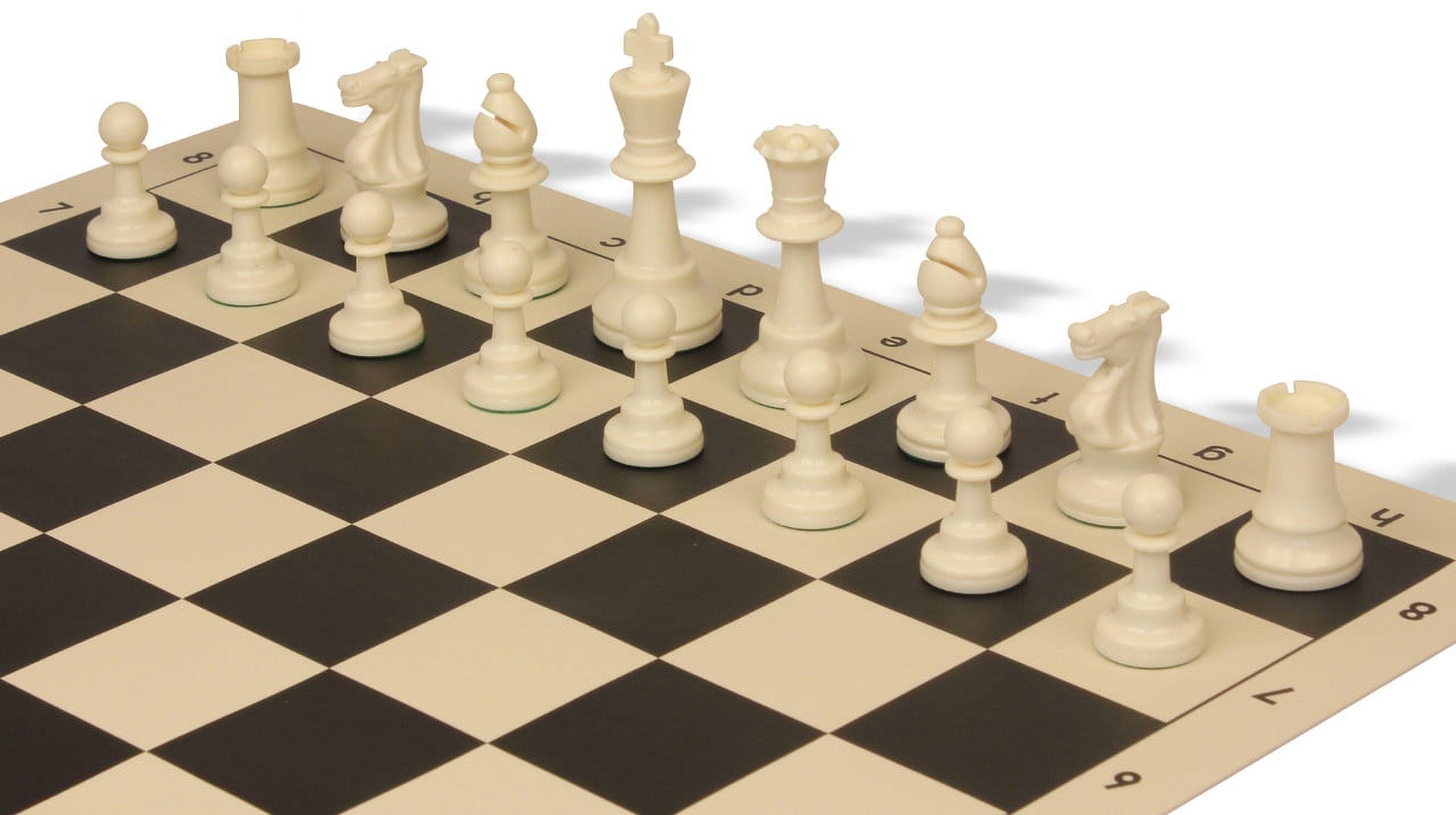 Standard Club Easy-Carry Plastic Chess Set - Black & Ivory Pieces with Vinyl Rollup Board - Black