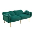 thumbnail image 3 of 64.96" Love Seats Sofa Bed, Modern Velvet Accent Sofa with 2 Bolster Pillows, Futon Couch Convertible Sleeper Sofa Couch with Arms and Metal Legs for Bedroom, Apartment, Home and Office, Green, 3 of 7