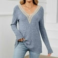thumbnail image 2 of Black and Friday Deals 2023 Cotonie Women's Solid Color V-neck Long Sleeve Sweater Knitted Strip Sweater 2023 Trendy Casual Tops,Blue,XL, 2 of 8
