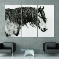 Black and White Horse Portrait III ABC 36 in x 72 in Mixed Media Art, by Empire Art 3 Count